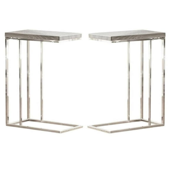 Home Square Chairside End Table in Gray and Brown - Set of 2