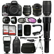 Nikon D5200 DSLR Digital Camera + 18-55mm VR + 6.5mm Fisheye + 55-300mm VR + 650-2600mm Lens + Filters + 128GB Memory + Action Stabilizer + i-TTL Autofocus Flash + Bac