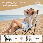 WTVIDAS Set of 2 Folding Low Reclining Beach Chairs, 4-Position Lay Flat with Headrest & Side Pocket for Camping Lawn Outdoor