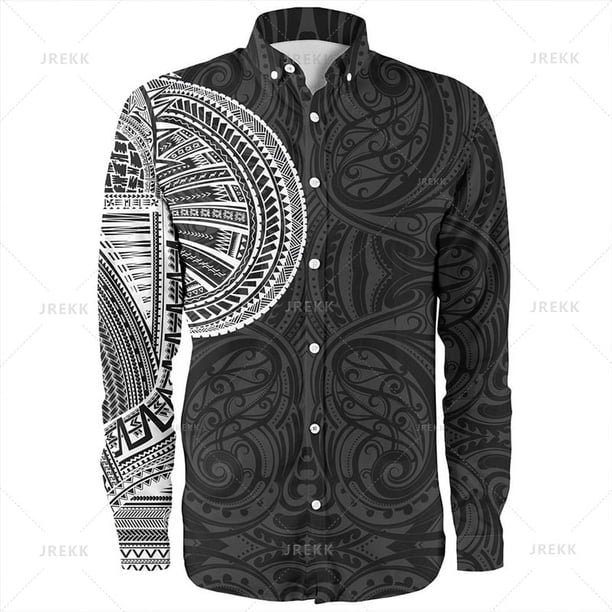 Camisas de manga larga con estampado 3D del emblema de Samoa polinesia vintage de tamaño pequeño para hombre, blusas con solapa gráfica con patrones nacionales de Samoa