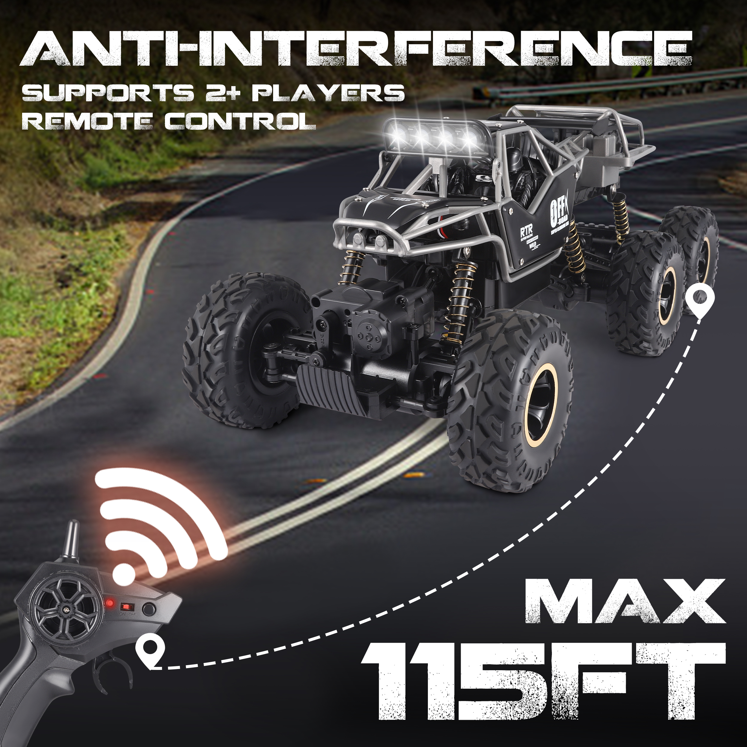 AMTPM 1:12 Large RC Cars,4WD Large Remote Control Monster Truck 2.4 GHz Alloy RC Cars for Kids Adults Age 6 + Birthday Gifts ，2 Batteries(Black)