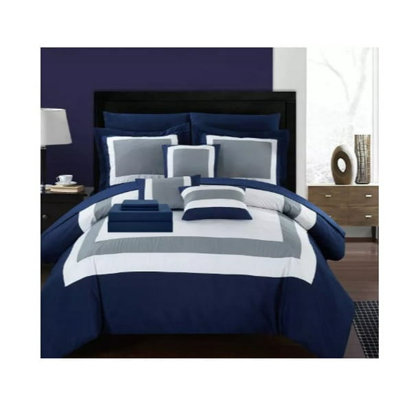 Chic Home Cs1469 10 Piece Duke Patchwork Color Block Complete Queen Bed In A Bag Comforter Set Navy Sheets Included Com - Complete Queen Bed In A Bag Chic Home Cs1469 10 Piece Duke Patchwork Color Block Complete Queen Bed In A Bag Comforter Set Navy Sheets Included Com - Complete Queen Bed In A Bag