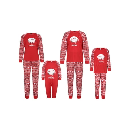 

FSDJHSDH Matching Family Christmas Pajamas Long Sleeve Snowflake Deer Print Raglan Tops + Pants Set