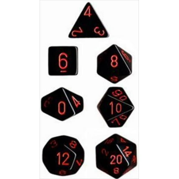 Chessex Manufacturing 25418 Opaque Black With Red Polyhedral Dice Set Of 7