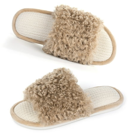 

KOJOOIN Womens Open Toe House Slippers Soft Plush Fuzzy Slippers Indoor Memory Foam Slip On Bedroom Home Shoes