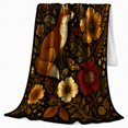 thumbnail image 2 of Woodland Fox Moth Botanical Art, Festive autumn celebration Scene, Warm Flannel Blanket for Cabin and Lodge with Detailed Artwork, Art Lovers autumn celebration Gift, Festive Home Decor, 2 of 9