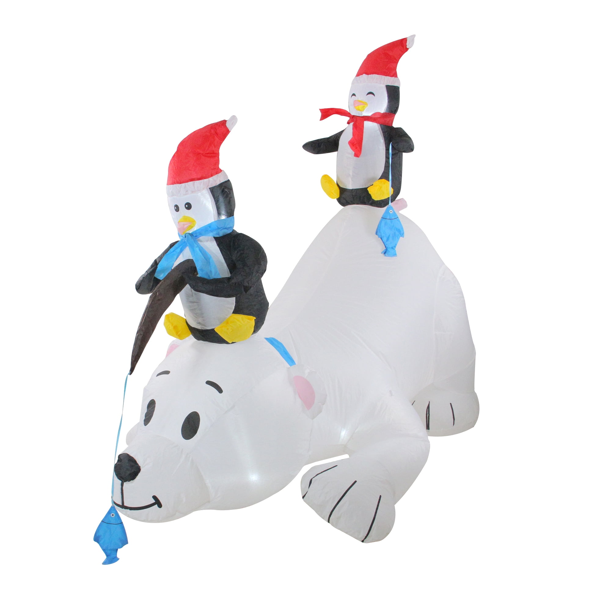 Christmas Inflatable Polar Bear Fishing with Penguin 6 ft with Built-in LEDs
