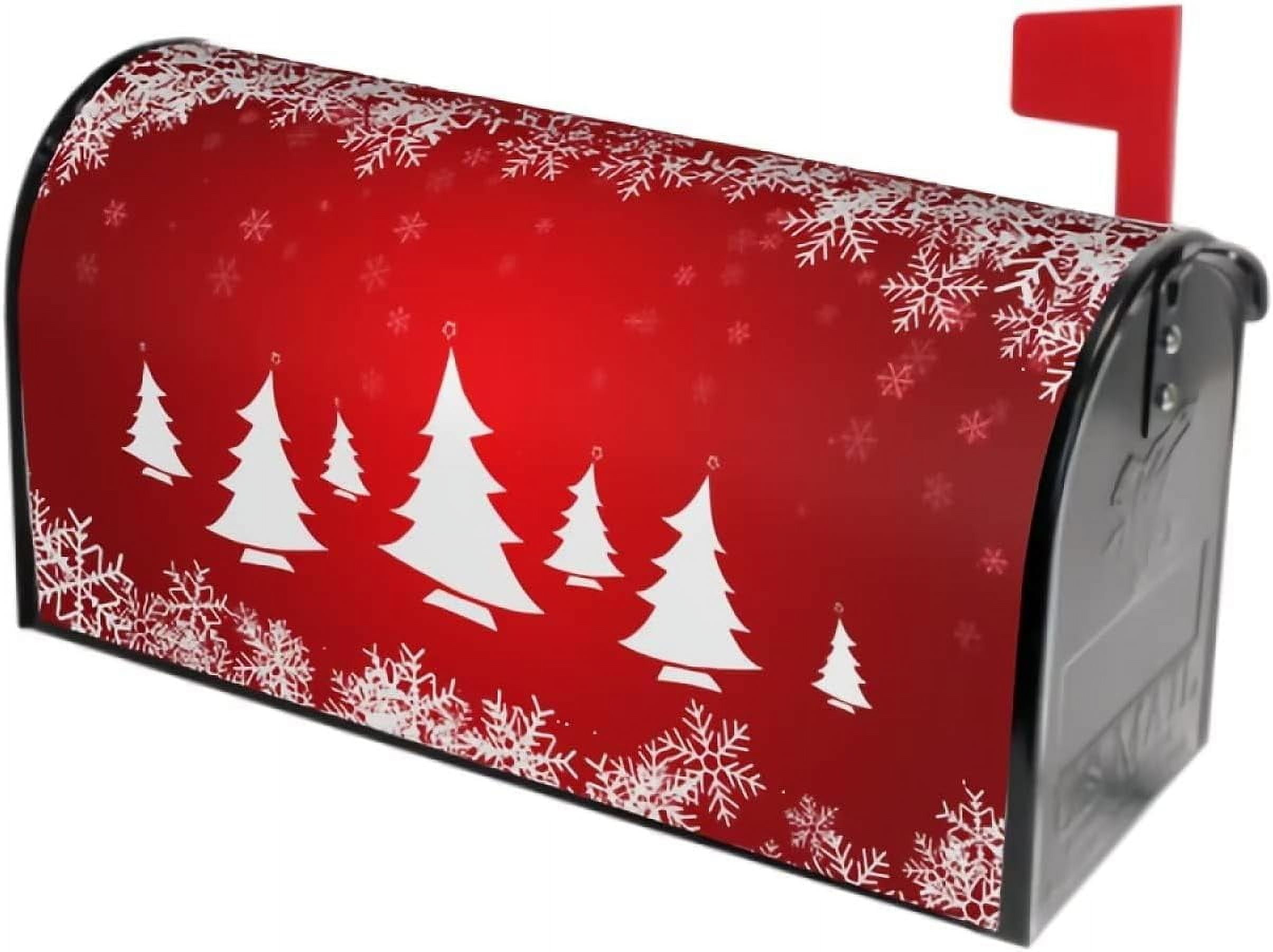 Christmas Tree Mailbox Cover 25.5 x 21 Inchs Standard Size Red Christmas Magnetic Mailbox Covers Winter Snowflake Holiday Large Post Letter Box Covers Garden Yard Home Decor for Outside