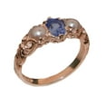 thumbnail image 1 of LBG British Made 14k Rose Gold Natural Tanzanite & Cultured Pearl Womens Trilogy Ring - 33 size options - Sizes 4 to 12 Available, 1 of 7