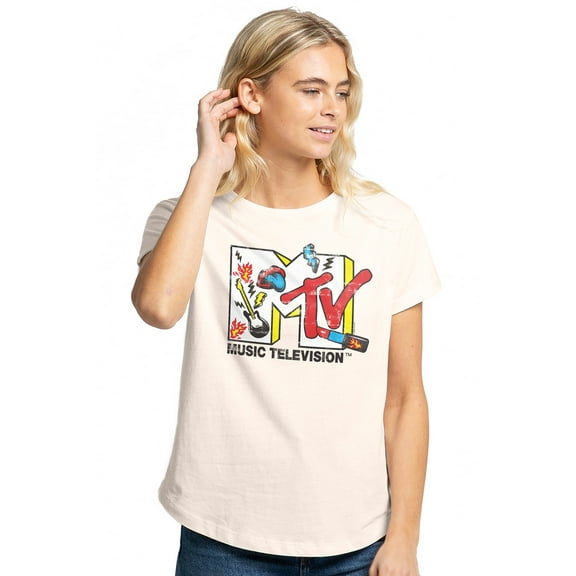 MTV Lipstick Madness Women's Graphic T-Shirt Rolled Sleeve Tee
