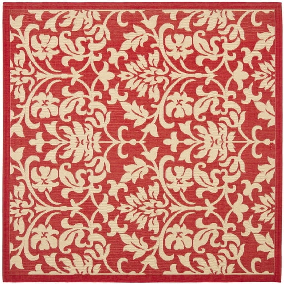 SAFAVIEH Courtyard Yvette Floral Indoor/Outdoor Area Rug, Red/Natural, 7'10" x 7'10" Square