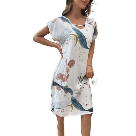

Elegant Floral Print V neck Sleepshirts Sleeveless White Womens Nightgowns & Sleepshirts (Women s)