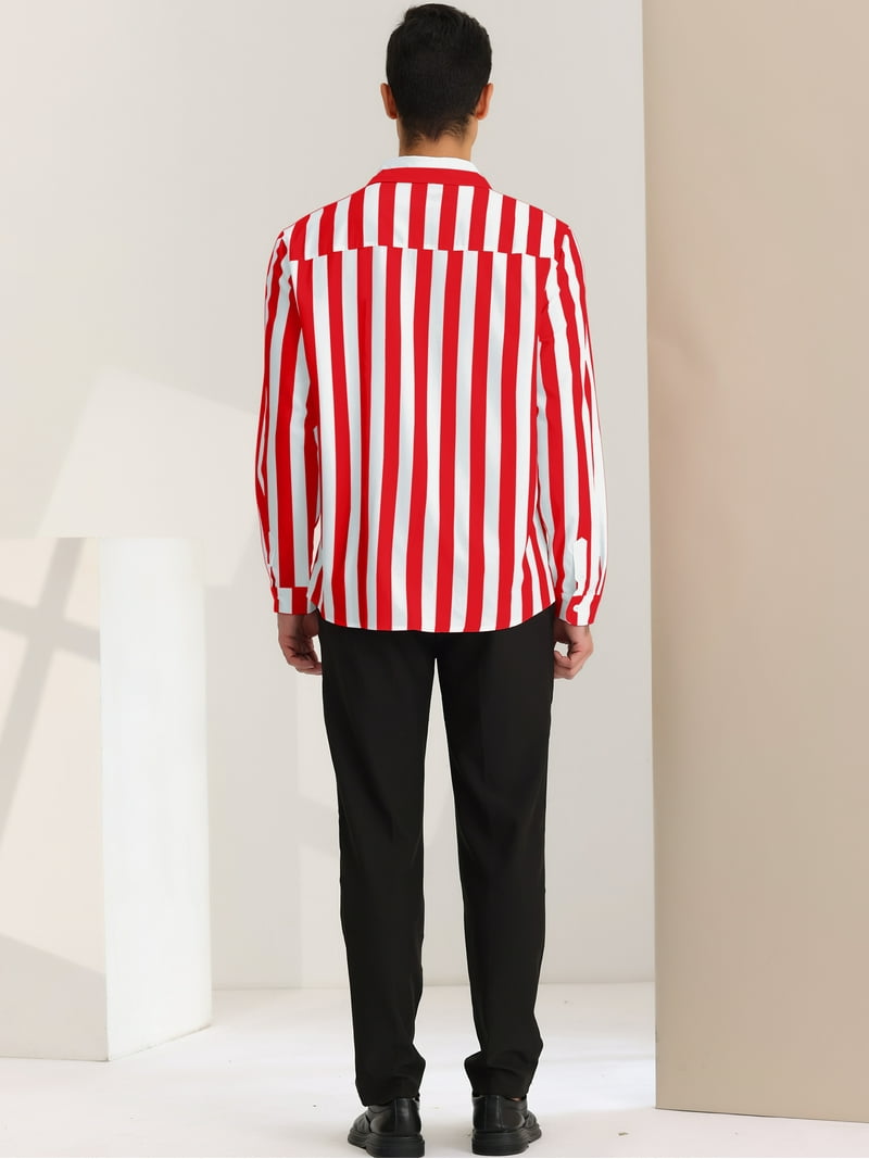 strapless open back dress Light red with cream stripe shirt