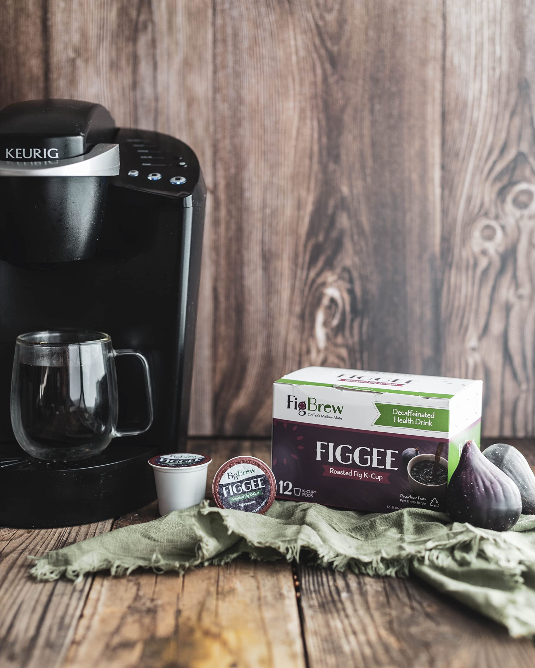 FigBrew Figgee Single-Serve Pods - Roasted Fig - 12 Individual K-Cups - 100% Organic & Gluten Free - Coffee Alternative - Coffee substitute