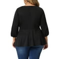 thumbnail image 3 of Agnes Orinda Women's Plus Size Blouse Sweetheart V Neck Elbow Sleeve Front Ruched Peplum Tops Shirt 1X Black, 3 of 6