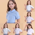 thumbnail image 5 of YaEYa Girls Button Down Shirts Preppy School Uniform Blouse Short Sleeve Collar Neck Solid Color Breathable Soft Cotton Tee Tops, 5 of 5