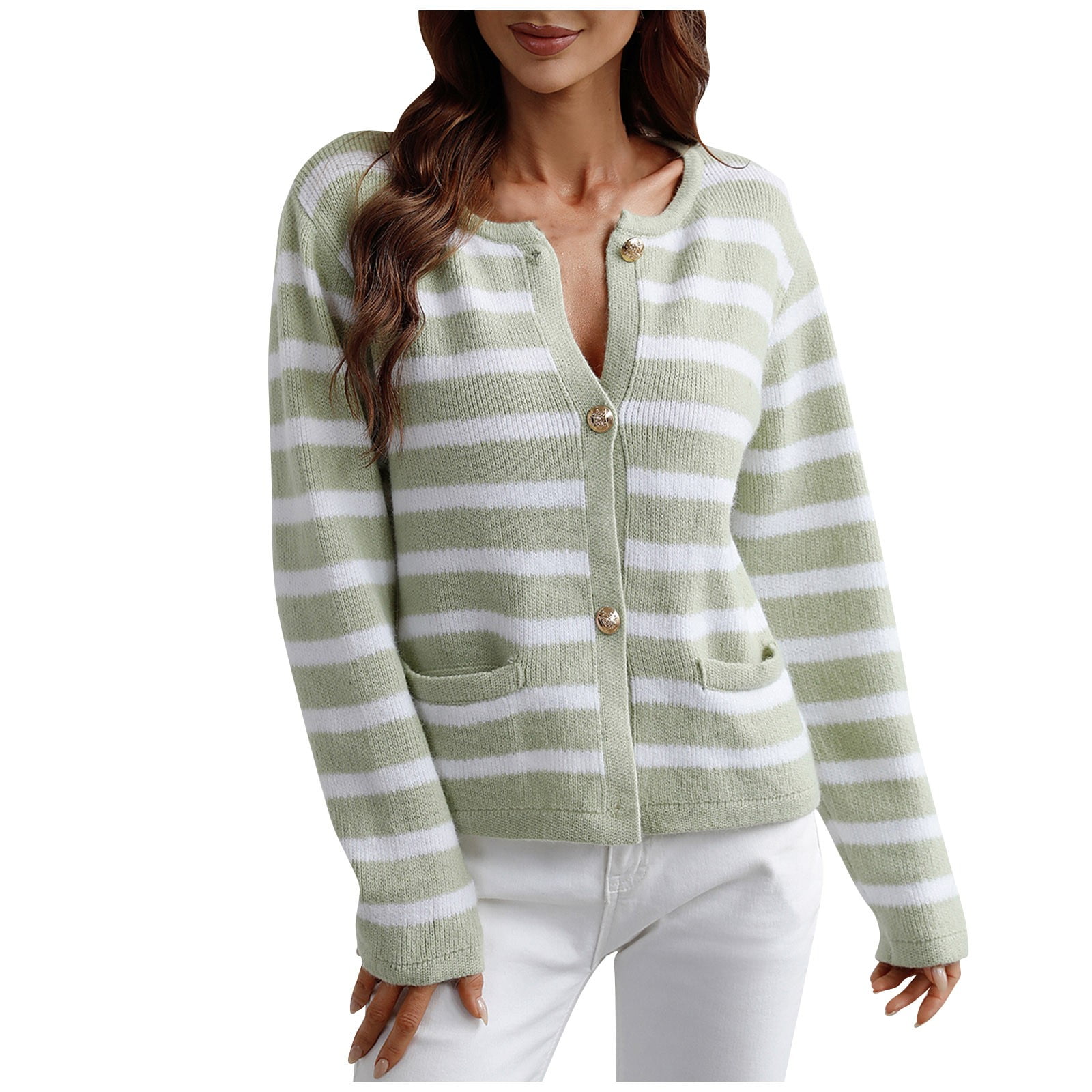 Duster Cardigans For Women, Fashion Women's Fall Women Cashmere Sweater Xl  Women's Autumn And Winter Button Striped Knitted Cardigan Long Sleeve  Sweater Autumn/Winter Stripe Knit (XL, Green) TBKOMH 