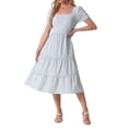 thumbnail image 1 of Vestido de flores de INSPIRE CHIC con escote cuadrado, mangas cortas abullonadas y dobladillo con volantes, 1 of 6