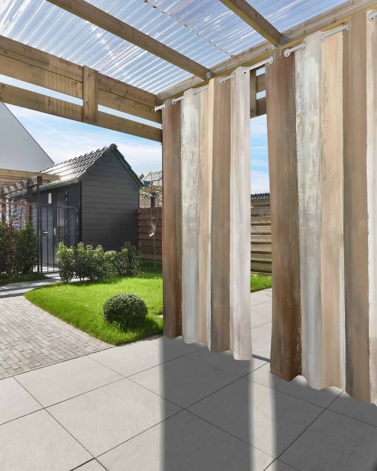 Rustic Wood Barn Outdoor Curtains for Patio, Brown Watercolor Striped Minimalism Privacy Drapes Grommet Waterproof Outside Curtains for Porch/Cabana/Balcony 54"x 108", 1 Panel