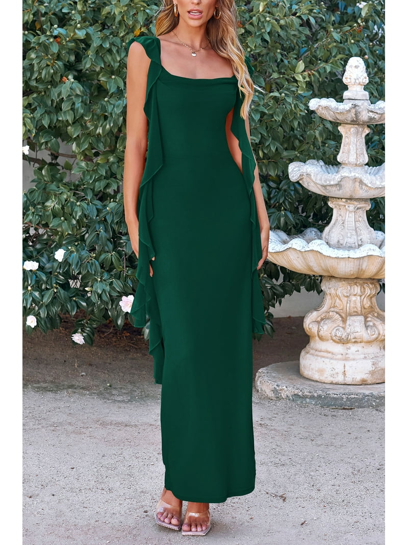PRETTYGARDEN Women's Summer Long Formal Wedding Guest Dress Sleeveless  Ruffle Cocktail Party Maxi Bodycon Dresses - Walmart.com