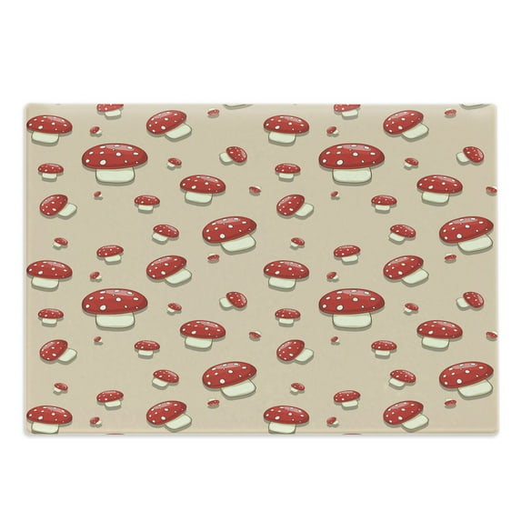 Mushroom Cutting Board, Amanita Toxic Mushroom Illustration Spotted Summer Season Woodland Forest, Decorative Tempered Glass Cutting and Serving Board, Large Size, Ivory Red Tan, by Ambesonne