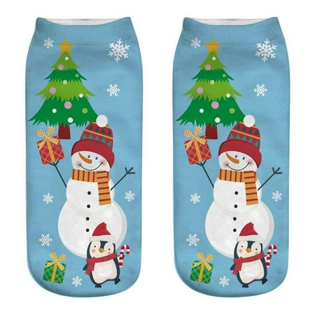 

DENGDENG Warm Crew Christmas Low Cut Socks for Women Winter Santa Elk Printing Socks
