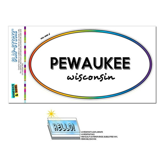 Pewaukee, WI - Wisconsin - Rainbow - City State - Oval Laminated Sticker