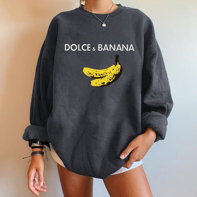 Dolce & banana-sudaderas con estampado para mujer, ropa de calle y hombros caídos de manga larga con cuello redondo, sudaderas holgadas de invierno, Moletom
