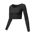 thumbnail image 2 of A2Y Women's Basic Solid Stretchable Scoop Neck Long Sleeve Crop Top Black S, 2 of 3