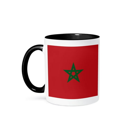 3dRose, Flag of Morocco - Moroccan red with green pentagram star seal ensign - Africa African world country, 11oz Two-Tone Black Mug