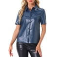 thumbnail image 1 of CAMISA DE CUERO PU INSPIRE CHIC CON BOTONES PARA MUJERES, BLUSA DE MANGA CORTA CON COLLAR, CHAQUETA, TOP DE FIESTA Y CLUB, TAMAÑO L AZUL, 1 of 5