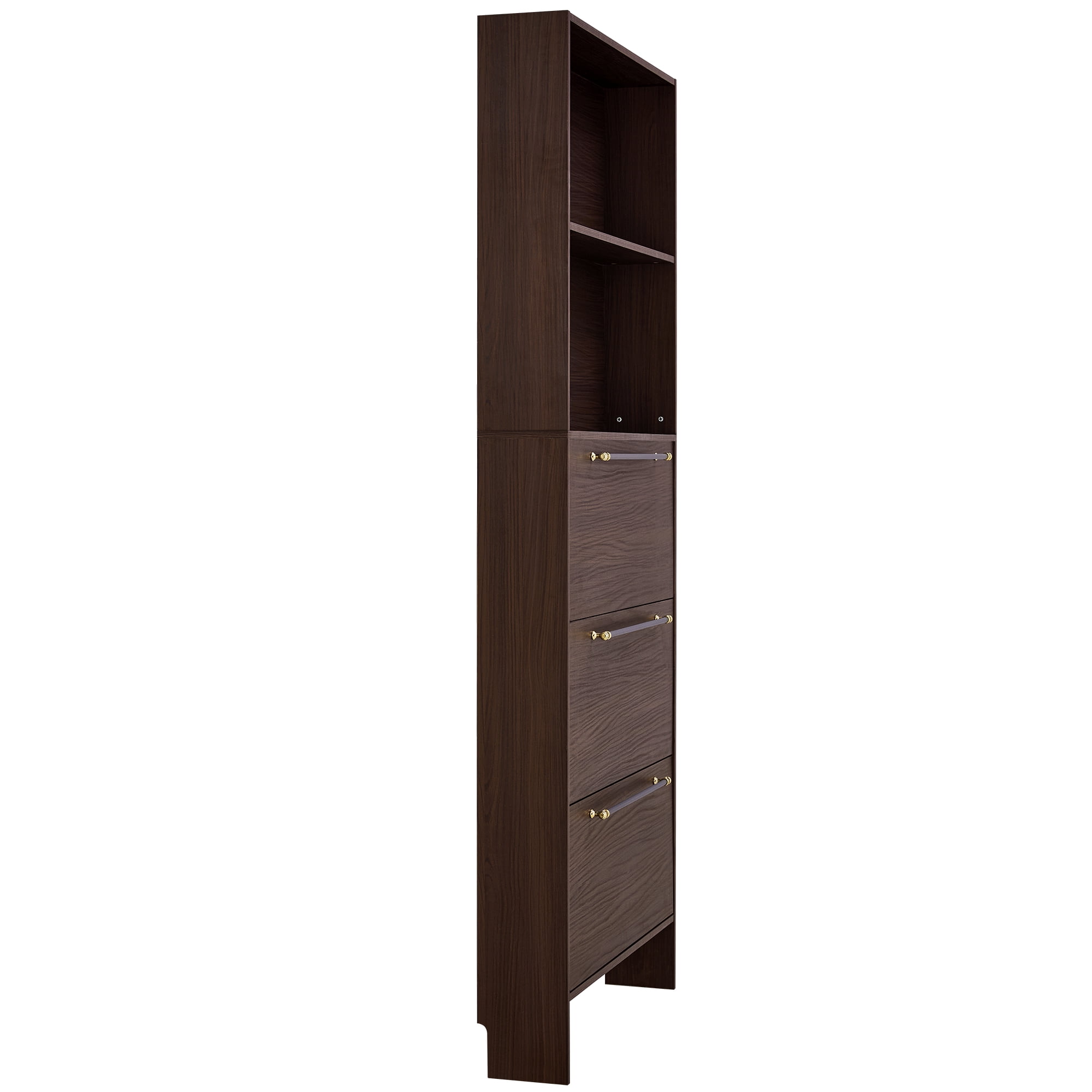 Euroco 12 Pair Shoe Organizer with Top Storage Shelves, Narrow Shoe Cabinet with 3 Flip Drawers, 78.75'' Tall Shoe Rack with Open Shelves
