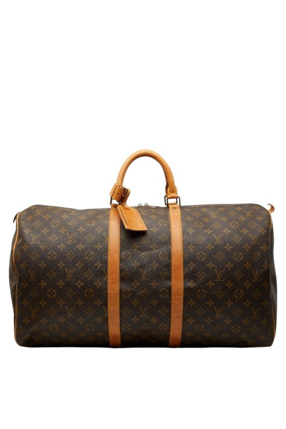 Pre-Owned Louis Vuitton Monogram Keepall 55 Boston Bag Travel M41424 Brown Leather Women's...