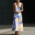 thumbnail image 5 of Wxolcjlv Women's Watercolor Print Maxi Dress Sleeveless Button Accent Pocket Beach Sundress, 5 of 7