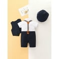 thumbnail image 4 of Infant Newborn Baby Boys Jumpsuit Set 3M 6M 9M 12M 18M 24M Gentleman Short Sleeve Romper + Gilet + Hat Summer Outfit, 4 of 10