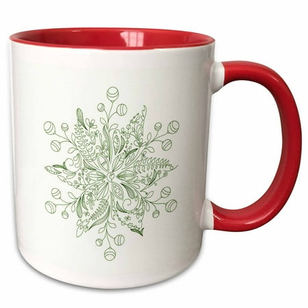 

3dRose Pretty Green Flowered Snowflake On A White Background - Two Tone Red Mug 11-ounce