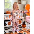 thumbnail image 5 of RUINIXCW Toddler Baby Girl Halloween Silk Stain Pajamas Set Kids Fall Winter PJS Set Sleepwear Ghost Bow Print Fuzzy Cuffs Long Sleeve Button Down Shirt and Pants Set Loungewear Homewear 1-7Years, 5 of 8