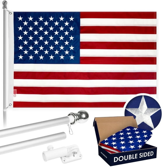 G128 - 6 Feet Tangle Free Spinning Flagpole (Silver) USA Double Sided Brass Grommets Embroidered 3x5 ft (Flag Included) Aluminum Flag Pole