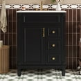 thumbnail image 3 of 24" Elegant French Compact Freestanding Cabinet, Bathroom Storage Unit with Adjustable Shelf, Modern Small Bathroom Vanity with Ceramic Sink for Bathroom, Black, 3 of 9
