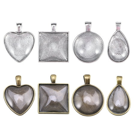 

24 Sets DIY Antique Bronze New Bow Alloy Time Bottom Bracket Tibetan Silver Metal Stamping Blanks Tray(24 Gemstone Patches 24 Trays)