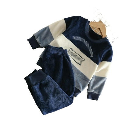 

Casual Colorblock Round Neck Long Sleeve Navy Blue Toddler Boy Two-piece Outfits ( Boy s)