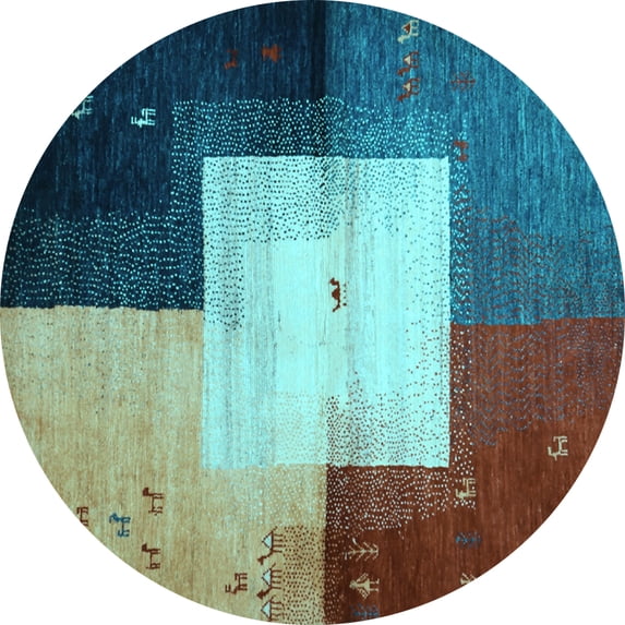 Ahgly Company Indoor Round Abstract Light Blue Contemporary Area Rugs, 6' Round