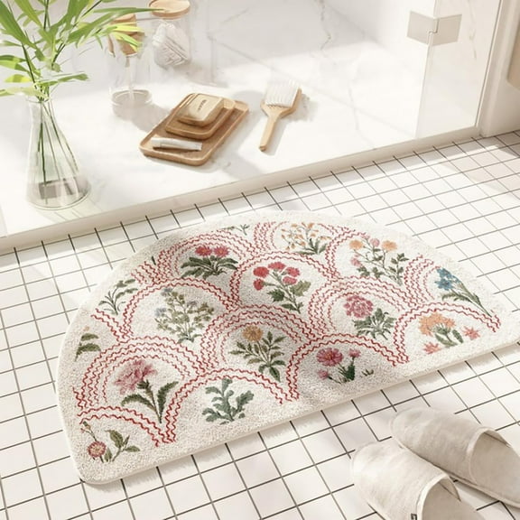 Carpet,Half Circle Bathroom Rugs Spring Floral Print Absorbent Microfiber Rugs Non Slip Mats For Bathroom Floor Tub And Shower Home Decor Accessories Features:
