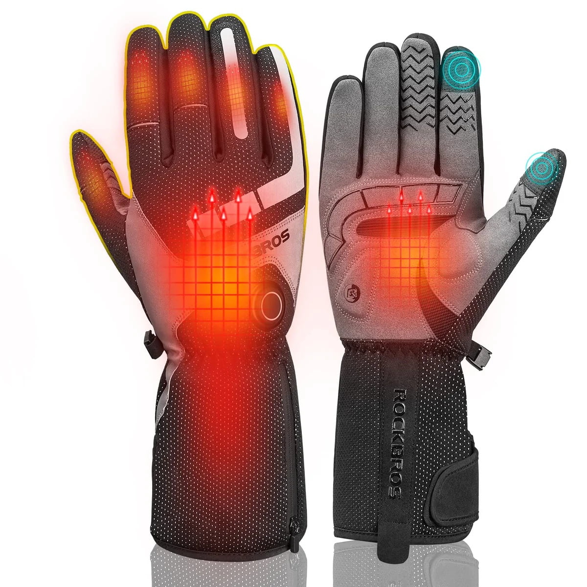 ROCKBROS Electric Winter Heating Gloves Rechargeable Thermal Mittens Cycling Gloves with Hidden Pocket Design Touchscreen Sensitive Waist Hook 3 Gear Adjustment Gloves