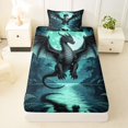 thumbnail image 3 of Homewish Magic Dragon Twin Sheets,Moon Print Bedding,Green,3pcs,1 Fitted Sheet and 1 Pillowcase, 3 of 6