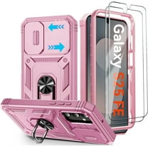 for Samsung Galaxy S25 FE 5G Case,Samsung S 25FE Phone Case with Camera Cover & Magnetic Kickstand [2 Screen Protector],Military Shockproof Case for Galaxy S25 FE 2025,Pink