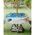 thumbnail image 4 of Hokiten Outdoor Tablecloths with Umbrella Hole & Zipper, Sea Turtle Coastal Round Tablecloths 60 Inch, Summer Beach Coral Ocean Fishes Waterproof Table Cloth, Patio/Pool/Picnic Table Covers, 4 of 7
