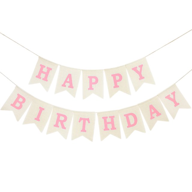 Banner CROWNOS de arpillera para feliz cumpleaños, decoración rústica rosa