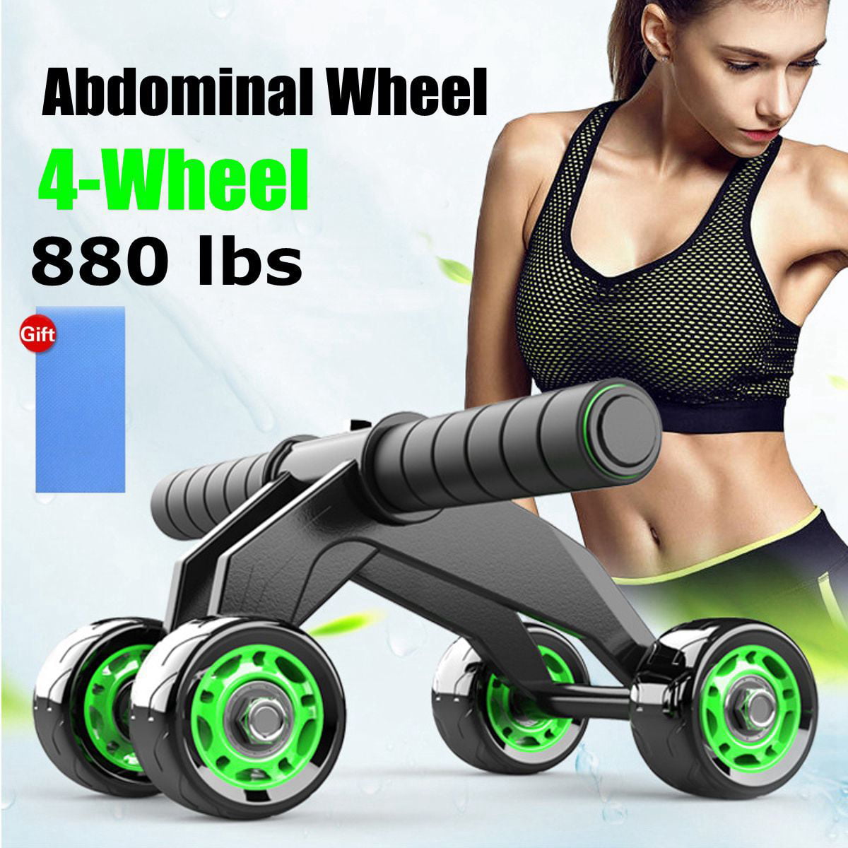 4 Wheel... Roller abdominal trainer with padded Knee Mat 