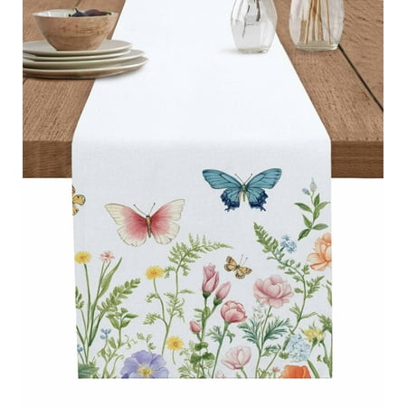 

Table Runner Dresser Scarf 16 x 72 Inch Butterfly Flower Spring Floral Retro Watercolor Pastoral Table Runners Non-Slip Heat Kitchen Dining Table Decor for Indoor Outdoor Home Party Decoration